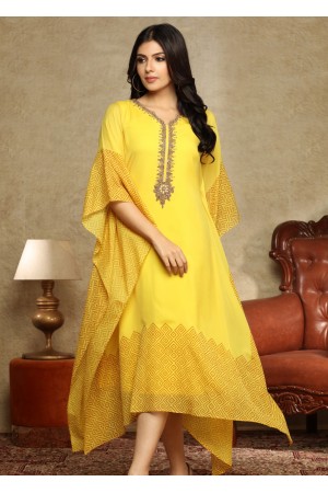 Yellow Georgette Chiffon Kaftan Kurti 